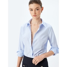Koton Klasik Yaka Uzun Kollu Slim Fit Gömlek Mavi Çizgili 5sak60041uw Mavi Çizgili