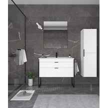 Orka Trio 80 Cm Mdf Çekmeceli Beyaz Ayaklı Banyo Dolabı Takımı Ve Boy Dolabı Beyaz