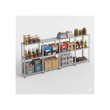 31x372x200 Cm 3 Katlı 4'lü Seri Bağlantılı Çelik Raf Sistemi Depo, Mağaza Ve Atölye Kullanımına Uygun Gri