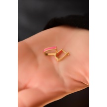 Papatya Silver 925 Ayar Gümüş Gold Kaplama Pembe Mineli Dikdörtgen Halka Küpe