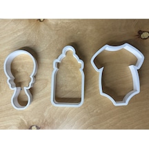 Bebek Zıbın Biberon Çıngırak Şekilli Baby Shower Kurabiye Kalıbı Seti Kesici Çok Renkli