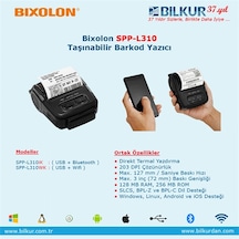 Bıxolon 203dpi Spp-l310ik 72mm 127mm/sn Usb + Seri + Bluetooth Taşınabilir Barkod Etiket Yazıcı