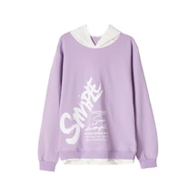 İrem Çocuk Giyim Kız Çocuk Simple Yazı Desenli Kapüşonlu Lila Sweatshirt Mor