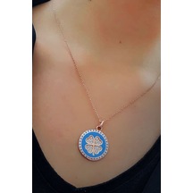 Zirkon Taşlı Mine Işçiliğinde Gümüş Üzerine Rose Altın Kaplama Ko