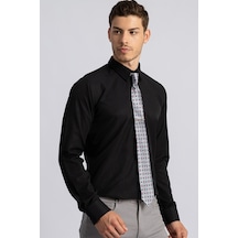 Tudors Modern Slim Fit Dar Kesim Armürlü Erkek Gömlek-22353-Siyah