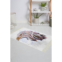 Banyo Halısı Dijital Baskılı Banyo Paspası 50x80 Polyester Kaymaz Tabanlı Duş Paspası Eagle Beyaz - Siyah