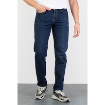 HLT Jeans Erkek Koyu Mavi Yıkamalı Regular Fit Boru Paça Likralı Jean Kot Pantolon Vıctor