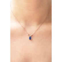 925 Ayar Gümüş Rose Gold Kaplama 43 Cm Safir Rengi Zirkon Taşlı Kadın Kolye