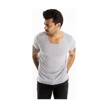 Deepsea Erkek Gri Geniş Yaka Likralı Tişört Oval Yaka Slim Fit Eteği Oval Açık Yaka T-shirt 1801199 Gri