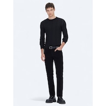 Kip Siyah Fitilli Dokuma Slim Fit Kadife Casual Pamuk Karışımlı Pantolon