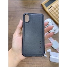 Premium Deri Dokulu Darbelere Karşı Dayanıklı Nazal Silikon Kılıf Siyah İphone Xr İle Uyumlu