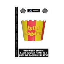 Özel Üretim Etkinlik Renkli İkramlık Mafin Kek Kapsülü Sarı Kırmızı 25 Li Kırmızı - Sarı