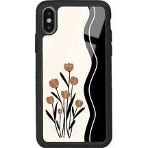 Apple Uyumlu iPhone Xs Çiçek Motif Tasarımlı Glossy Telefon Kılıfı Siyah