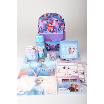 X Dekomus Lisanslı Elsa Frozen Full Kırtasiye Seti Anaokul Çantası,beslenme Kabı,matara,beslenme Örtüsü Altın