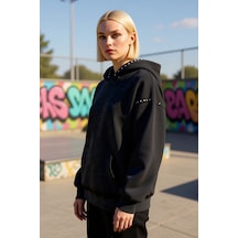 Benerly Kadın Kapüşonlu Düşük Kol Örme Sweatshirt Troklu Fonksiyonel Daya Antrasit