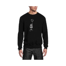 Astronot Uzay Balon Ay Baskılı Siyah Erkek Örme Sweatshirt (528480513)