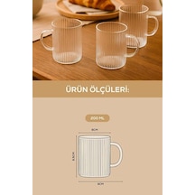 3 Adet Çizgili Kulplu Dayanıklı Borosilikat Cam Kahve Çay Bardak - 200 Ml Cam Çay Bardağı