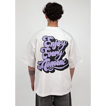 Zaee Enjoy Every Moment Baskılı Oversize Tişört Beyaz