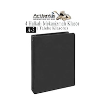 4 Halkalı Klasör 1 Adet A5 Pvc Öğrenci Ve Ofis Tipi Evrak Sunum Klasörü İç Cepli Otomatik Mekanizmalı Büro Okul Arşivle Siyah