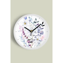 Soyut Renkli Çiçek Temalı Modern Duvar Saati - 42cm - Önü Camlı Beyaz Kasa - Sessiz Mekanizma-jh0156 Beyaz