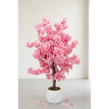 27 33 Küre Saksılı Yapay Pembe Bahar Dalı Ağacı 120 Cm Beyaz