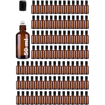 Çelik Roll On Şişesi 50 ML Sızdırmaz Siyah Kapaklı Amber Cam Şişe 100 Adet