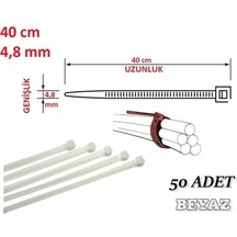 50 Adet 40cmx4,8mm Beyaz Plastik Cırt Kelepçe Kablo Bağı