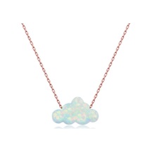 Kenpazar 925 Ayar Gümüş Beyaz Opal Taş Bulut Kadın Gümüş Kolye Çok Renkli