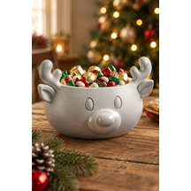 Sonbahar Ve Noel Temalı Ren Geyiği Figürlü Bowl - Sunum Kabı Gümüş