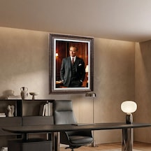Çerçeveli Deri Atatürk Tablosu 24 Çerçeveli Tablo Işıklı Kumandalı 87x117 Cm Diğer