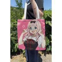 Zipzap Kaguya Sama V5 Yazlık Kışlık Çift Taraflı Kanvas Baskı Bez Çanta Anime Çantası