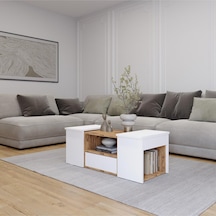 Lila Orta Sehpa 3'lü Takım Zigonlu , 100 Cm, Atlantik Çam - Beyaz