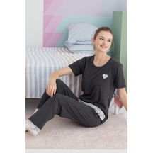 Siyah İnci Pamuklu Örme Pijama Takım 24113177 Antrasit