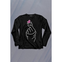 Seni Seviyorum Kore El İşareti Minimal Uzun Kollu Tişört Baskılı T-shirt 001