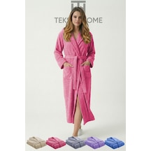 %100 Pamuklu Unisex Bornoz Şalyaka Cepli Büyük Beden 3xl 4xl Erkek Kadın Bornoz Nar Çiçeği