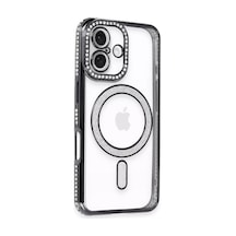 Newface Apple İphone 16 Kılıf Joke Simli Magneticsafe Kılıf - Siyah Şeffaf