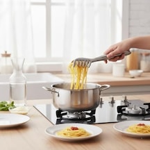 Paslanmaz Çelik Makarna Ve Salata Servis Maşası Dayanıklı, Kaymaz Saplı, Çok Amaçlı Mutfak Servis Pensi 21 Cm Abanoz