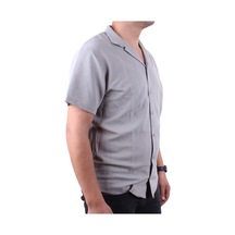 Dagoster Dmg23-199598 Gri Ottoman Örme Apaj Yaka Oversize Kalıp Kısa Kol Erkek Gömlek Gri