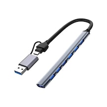 Type-c Usb 3.0 7 Portlu Hub Otg Çoğaltıcı Pc Telefon Bilgisayar Uyumlu Veri Aktarımı Mouse Klavye Bağlantısı Ads303d