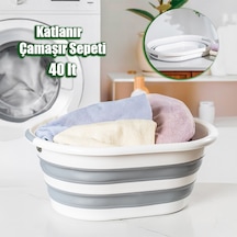 Porsima La-550 40lt Katlanabilir Silikon Çamaşır Sepeti Akordi... Beyaz - Gri