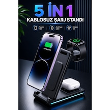 Şarj Standı Telefon Kablosuz Magsafe Şarjı Kulaklık Ve Saat Şarjı Gece Işığı Siyah