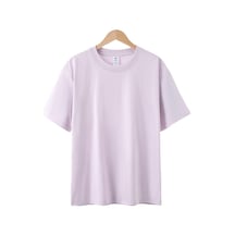 Saf Pamuk Bol Günlük Düz Renk Yuvarlak Yaka Kısa Kollu Açık Mor