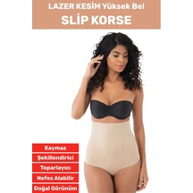 İz İç Göstermez Kaymaz Sıkılaştırıcı Vücut Şekillendirici Lazer Kesim Yüksek Bel Slip Korse Bej