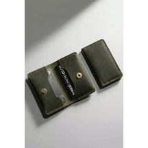 Luvo %100 Hakiki Deri El Yapımı İtalyan Dikişli Unisex Minimalist Cüzdan Kartlık İnce Kompakt Kağıt Para Ve Kart Bölmeli Cüzdan Haki