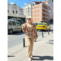 Defymoda Hırka Pantolon Alt Üst Triko Takım Vizon Vizon