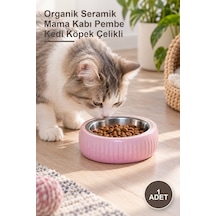 1 Adet Organik Seramik Mama Kabı Pembe Kedi Köpek Çelikli