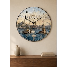 İstanbul Türkiye Şehir Manzaraları Desenli Dekoratif Baskılı Ahşap Duvar Saati 45 Cm Sessiz Akar Mekanizma 897 Çoklu Renkli