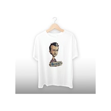 Mecnun Neemiş Detaylı Unisex Tişört Beyaz