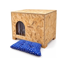 Reyo Minderli Büyük Boy Kedi Evi Anne ve Yavruları İçin, Yetişkin Kedi Barınağı 61x41x36 cm Kedi Yuvası CAT49M (Demonte)