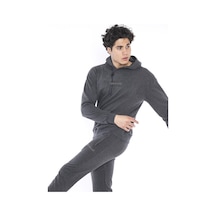 Erkek Koyu Anremelanj Spor Oversize Kapişonlu Eşofman/Sweatshirt Koyu Antrasit Melanj
